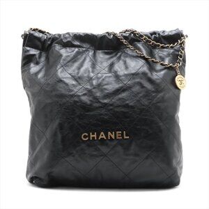 Chanel 🚨🔥Chanel 22 Large shiny calfskin Chain Shoulder Bag Black Gold Metal Fi